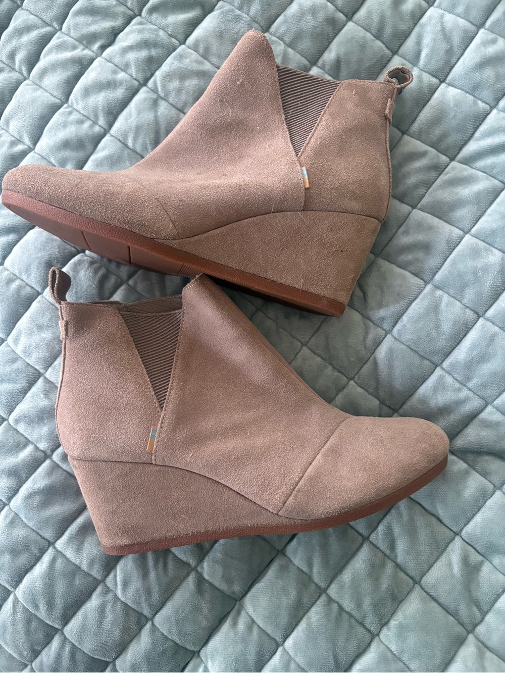 Toms Taupe Suede Wedge Booties